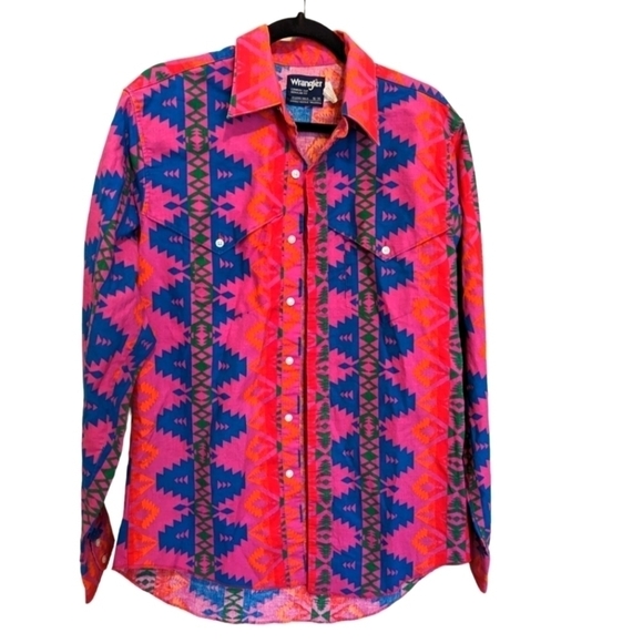 Vintage Wrangler pink southwest cowboy shirt L - Picture 1 of 9